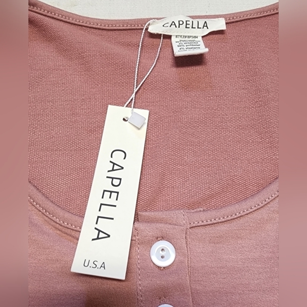 Capella Sleeveless Pink Drawstring Waist Button Tank Romper Small - New With Tag - Picture 3 of 6